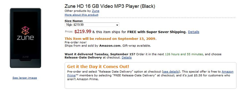 Illustration for article titled Amazon Will Deliver Zune HD to Your Door on September 15 Launch